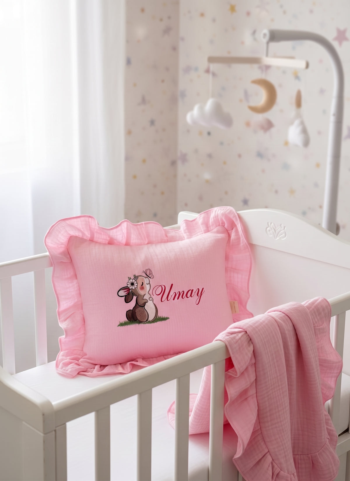 Kişiye Özel Nakışlı %100 Pamuk Dört Kat Müslin Takı Yastığı 2'li Set (Yastık Kılıfı - Yastık)